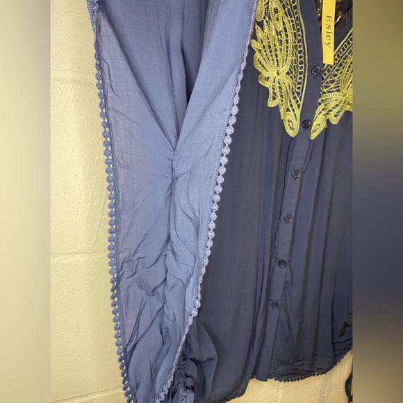 ⭐️ Esley Blue Yellow Embroidered Boho Beach Cover-up  Women's Size Small - Picture 5 of 14